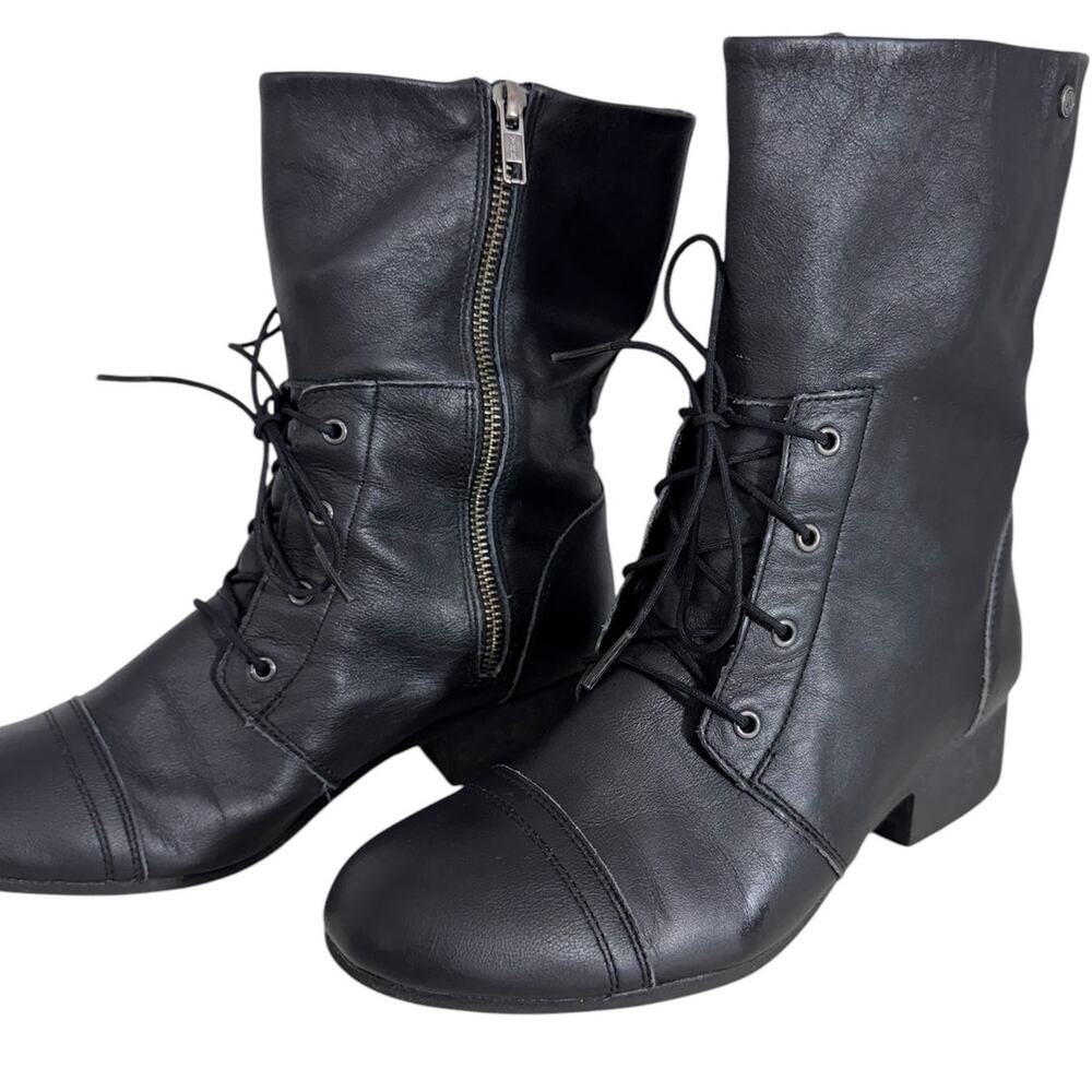 Volcom Black Lace-Up & Side-Zip Leather Booties